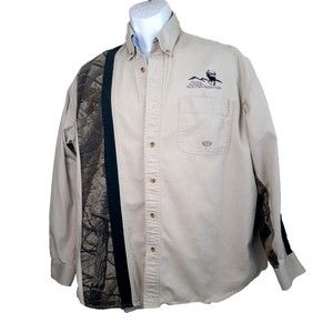 Roper Range Gear Hunting Shooting Khanki RealTree Camo Shirt Mens L w Elk Camp